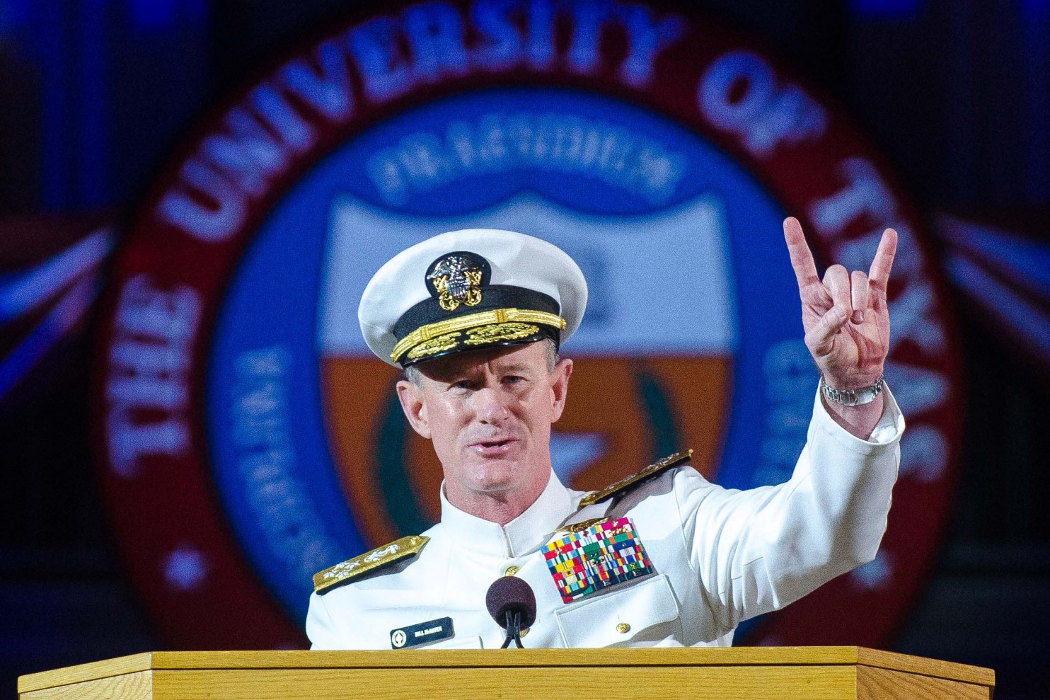 Admiral McRaven giving commencement speech.