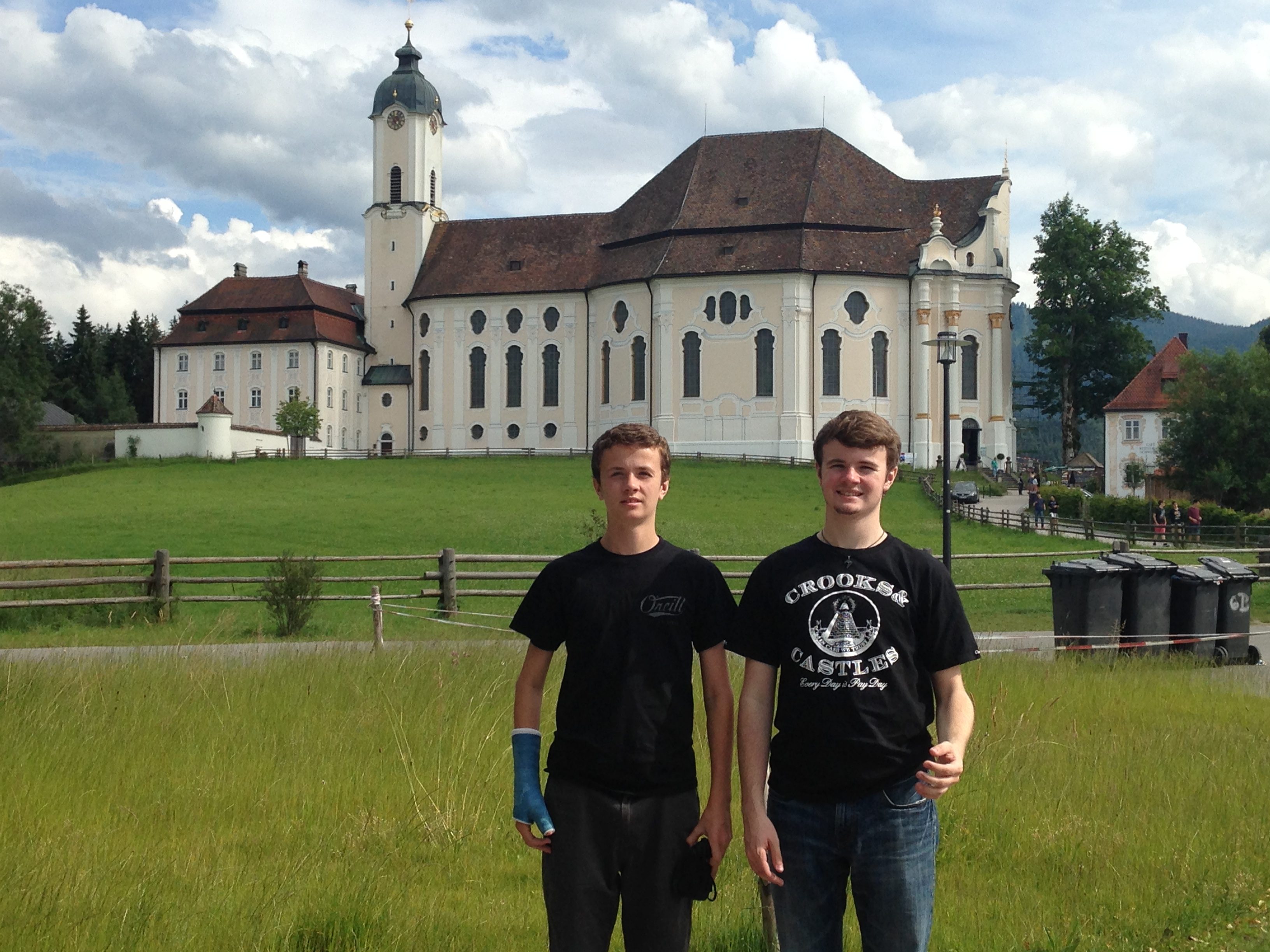 Gavin and Riley in front of the Wies Kirche in Bavaria