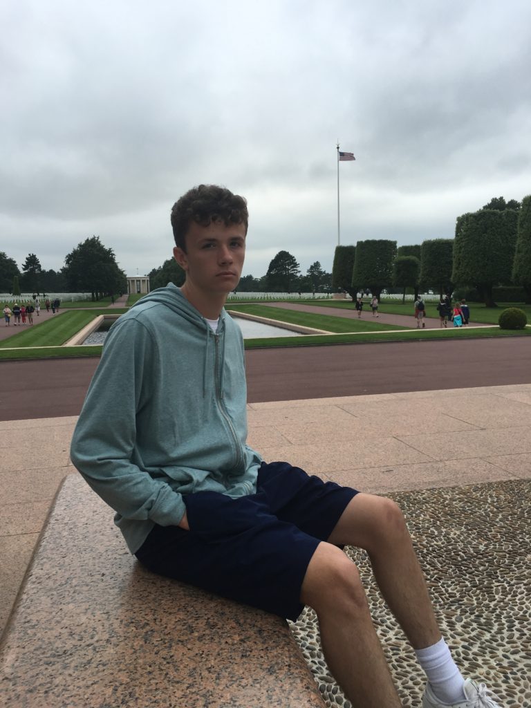 Riley at the American cemetery above Omaha Beach in Normandy France.